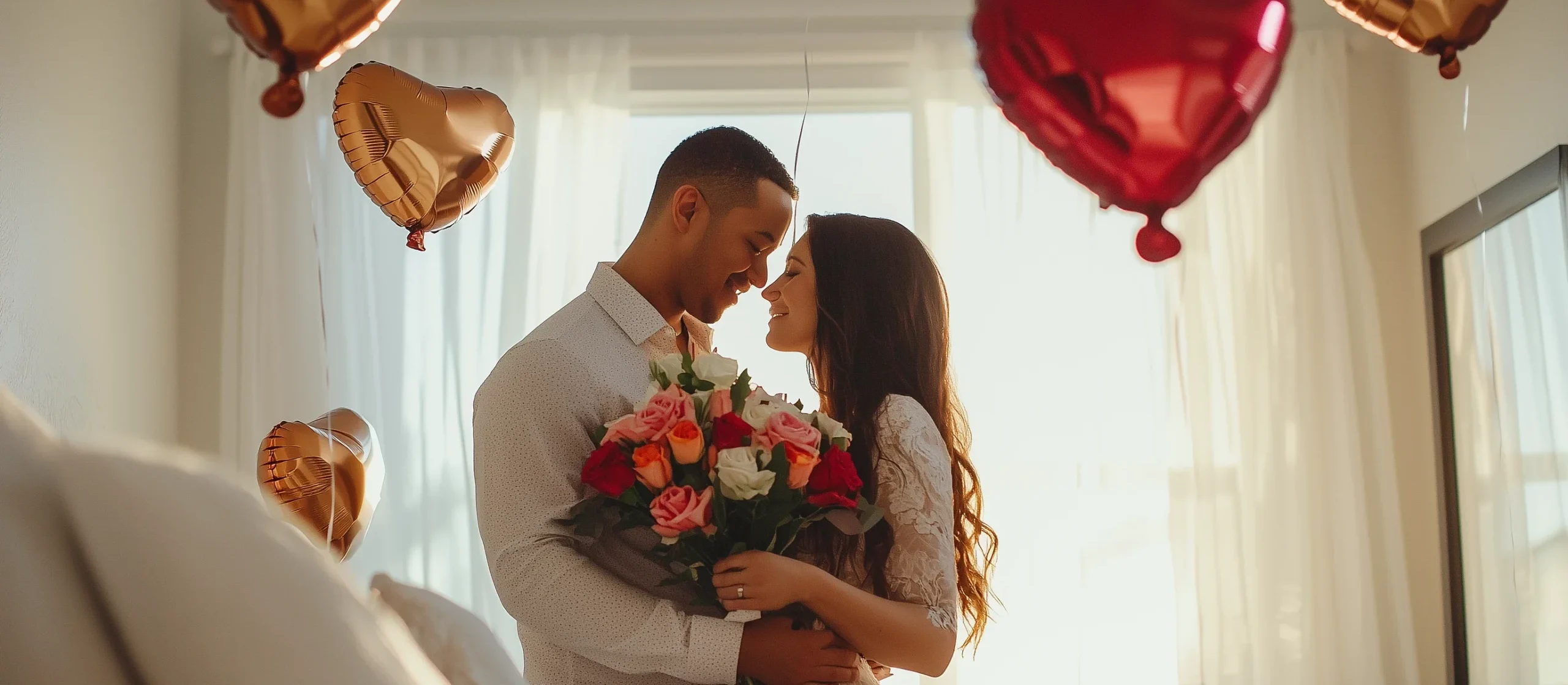 Banner promocional del 14 de febrero con un diseño romántico y detalles florales, ideal para San Valentín.