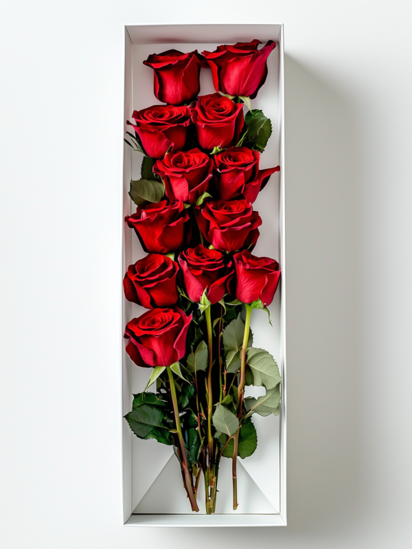 Caja premium con 12 rosas frescas, un detalle ideal para sorprender con amor